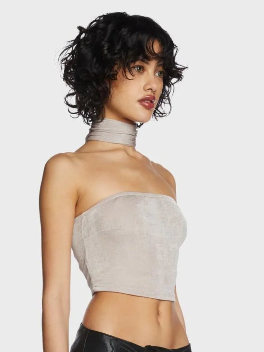 Pink Shimmer Blush Choker Halter Tube Top